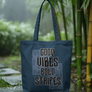 Blue Printed Denim Style Canvas Bag
