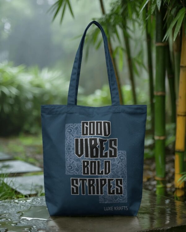 Blue Printed Denim Style Canvas Bag