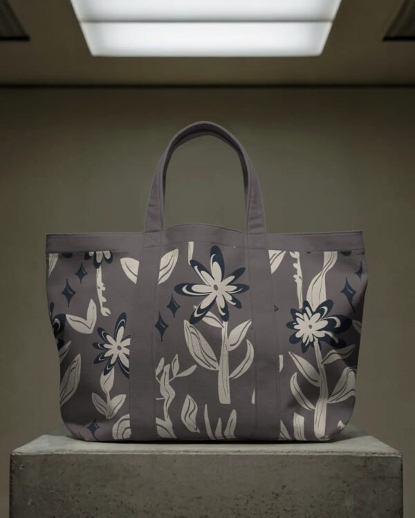 Dark Floral Print Tote Bag