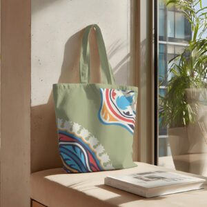 Colorful Print Canvas Light Green Bag