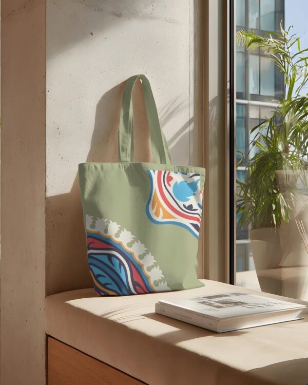 Colorful Print Canvas Light Green Bag